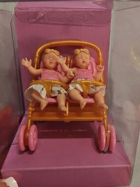 Miniverse Rare Twin Baby Girls Pink Double Stroller